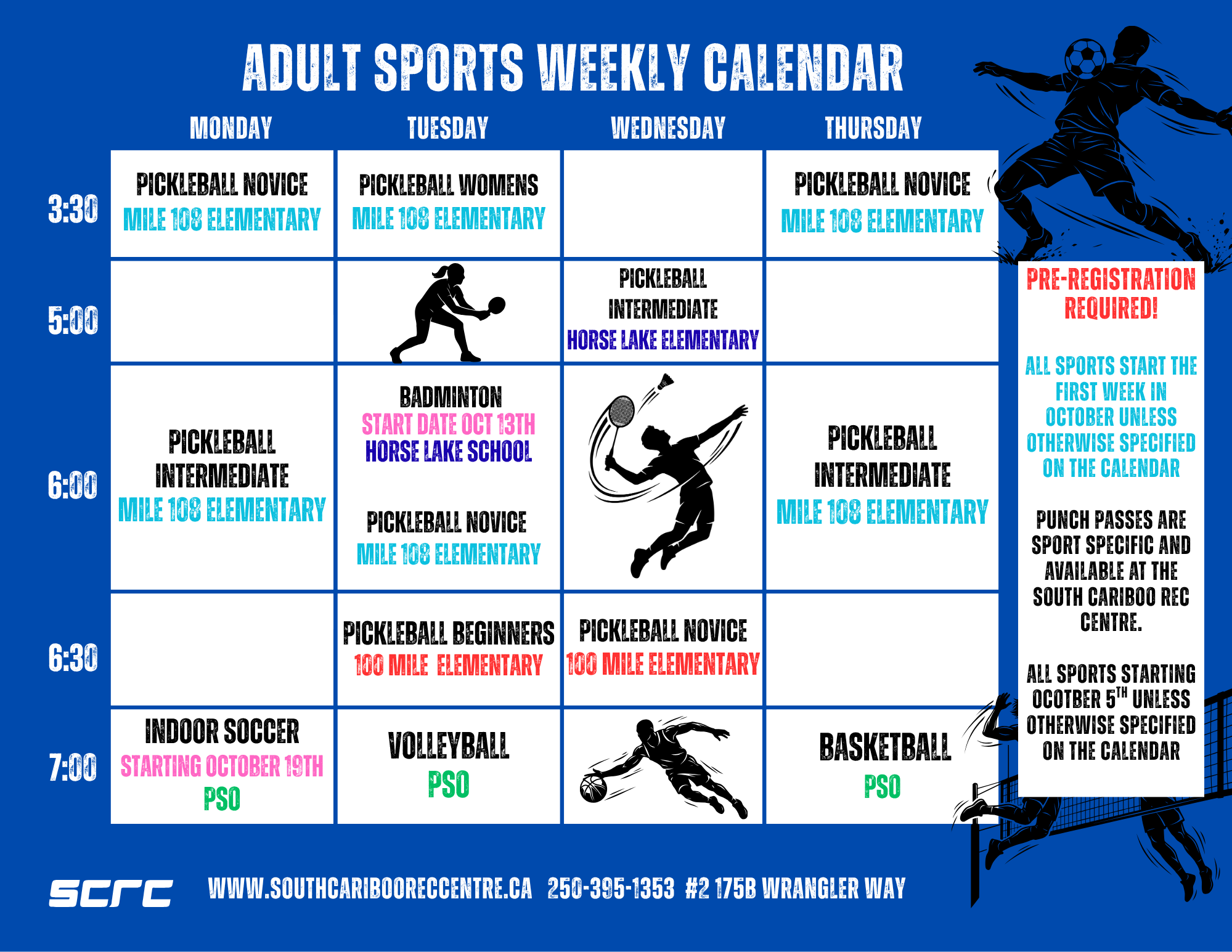 Adult Sports Calendar